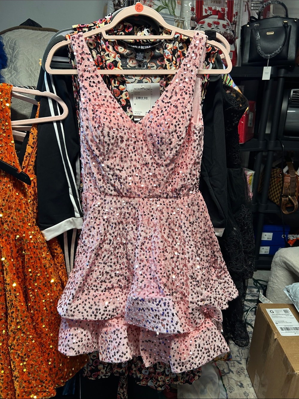 Nordstrom Kids Pink Sequin Layered Party Dress